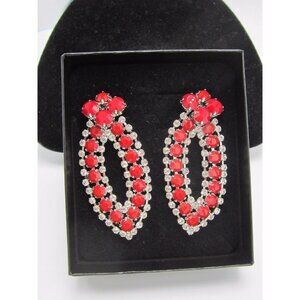 New in box HSN IMAN Global Round Red Ruby Color All Over Crystal Earrings